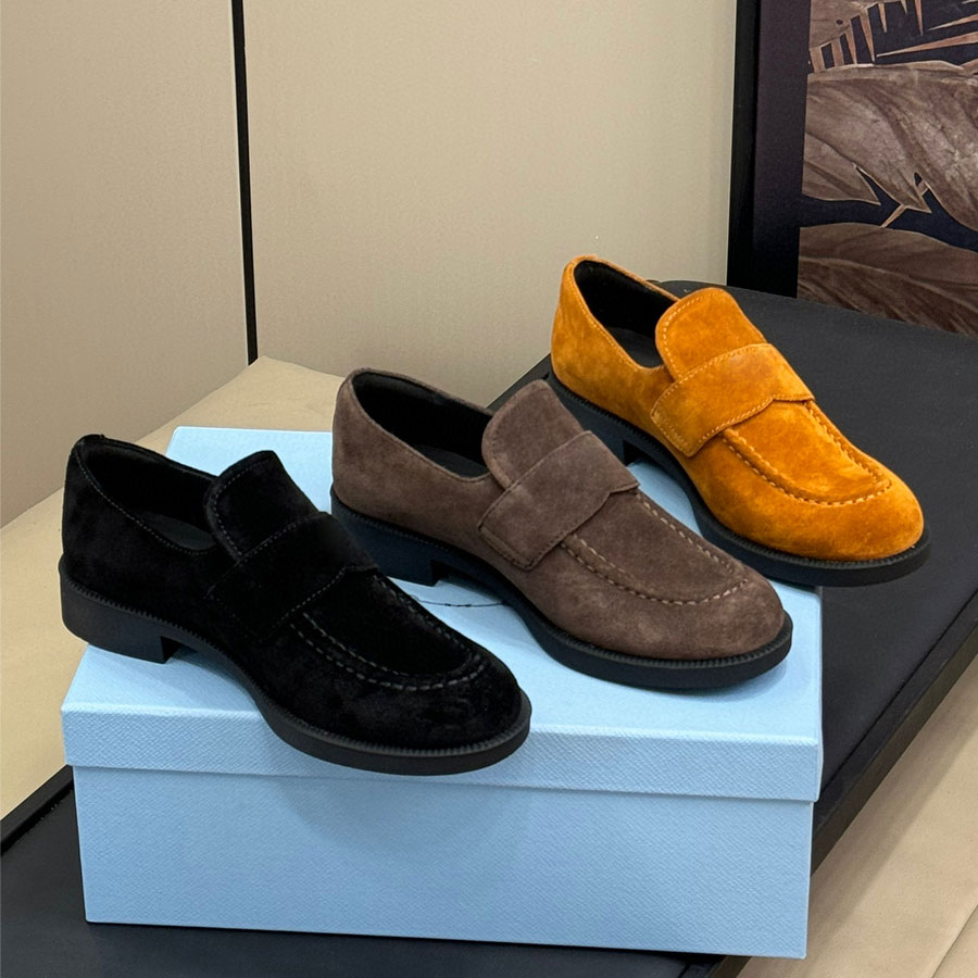 Top quality brown Suede loafers slip on shoes Low-heels dress shoes for womens Luxury designer loafers laidy holiday Walking Driving shoes Factory footwear