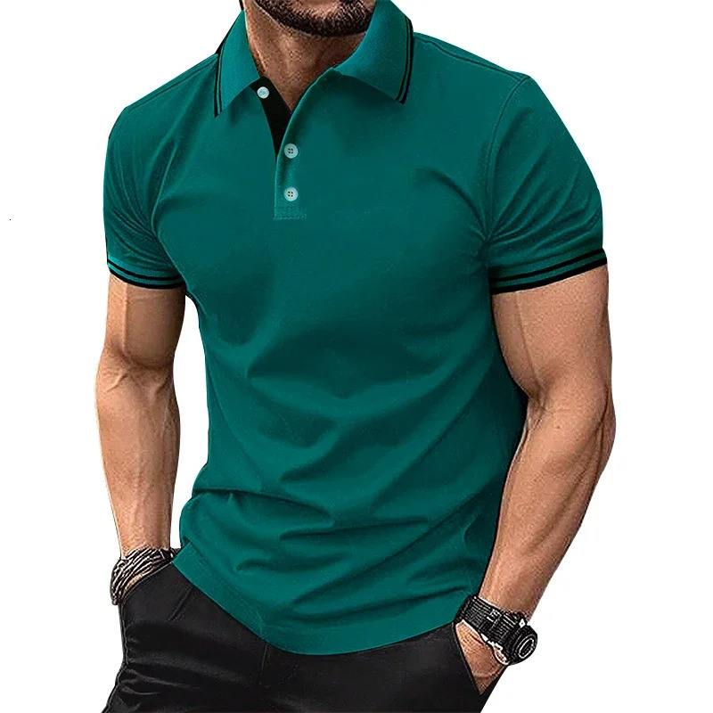 Mens Summer Casual Short Sleeve Solid Color Polo Shirt 100 Polyester Quick Drying Top Business Golf 250219