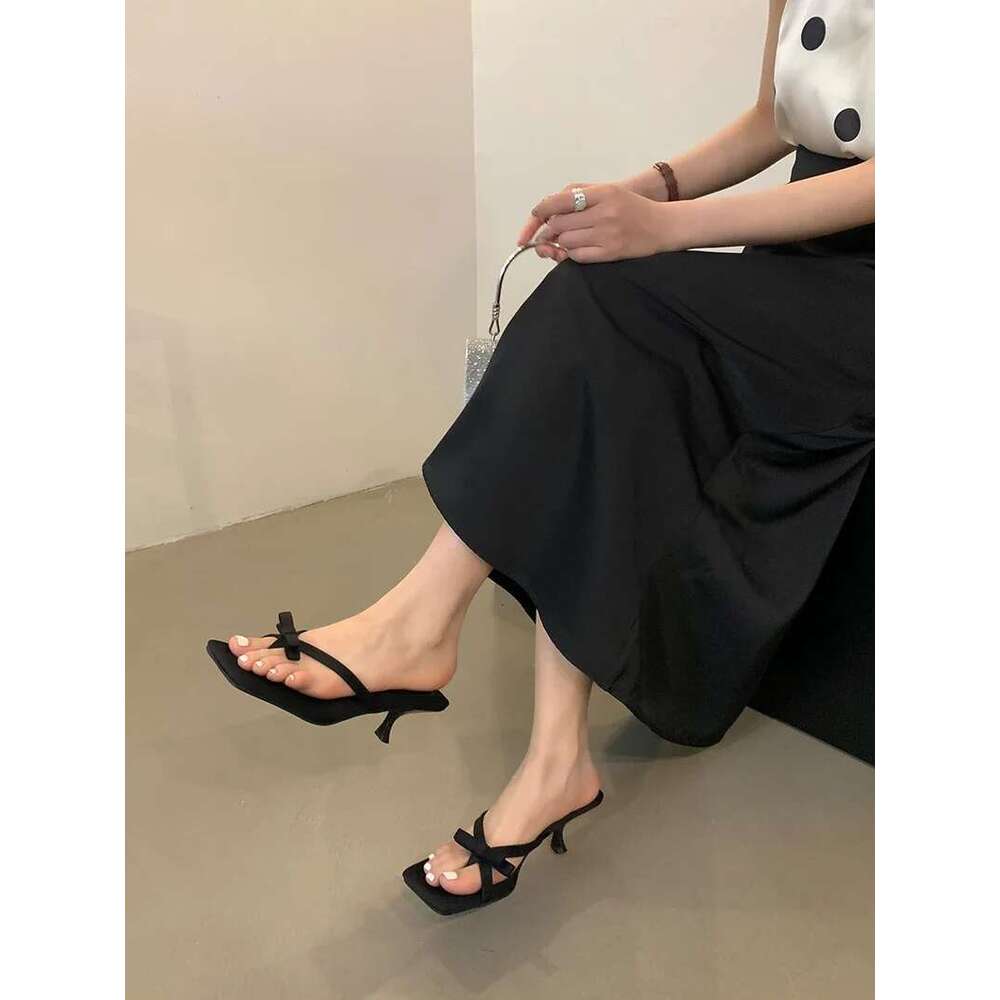 Summer Satin Butterfly-knot Clip Toe Women Slipper Sandals Thin Low Heels Party Dress Slides Ladies Shoes