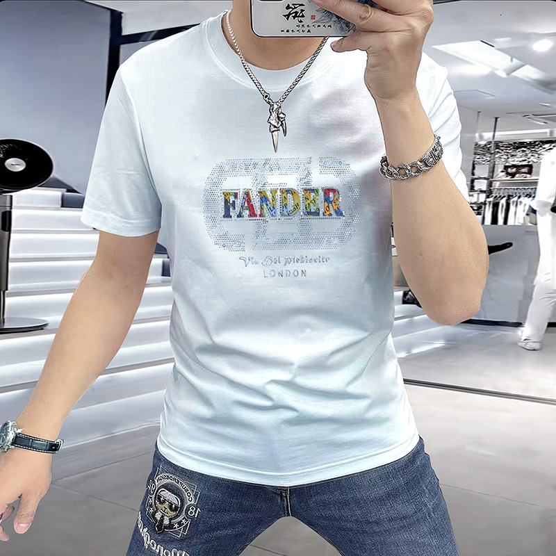 Fashionable Summer Men's Designer Short Sleeved T-shirt Heavy-duty Personalized Color Embroidery Hot Diamond Round Neck Half Sleeved Casual Breat