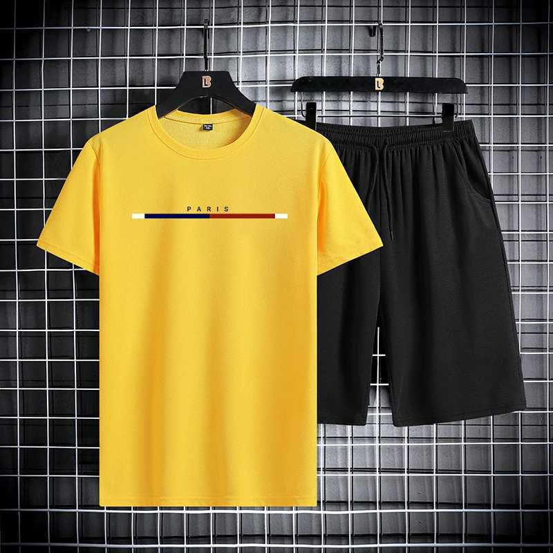 Summer mens short sleeved shorts set with round neck quick drying sports T-shirt thin breathable running sportswear 2024 newXJ250218