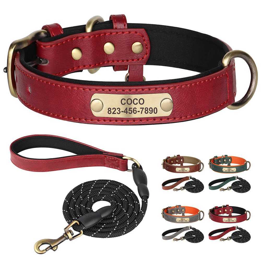 Personalized Dog Collar Leash Set Custom PU Leather Dogs Tag Collars Free Engraved Nameplate For Small Medium Large Dogs PitbullXJ250218
