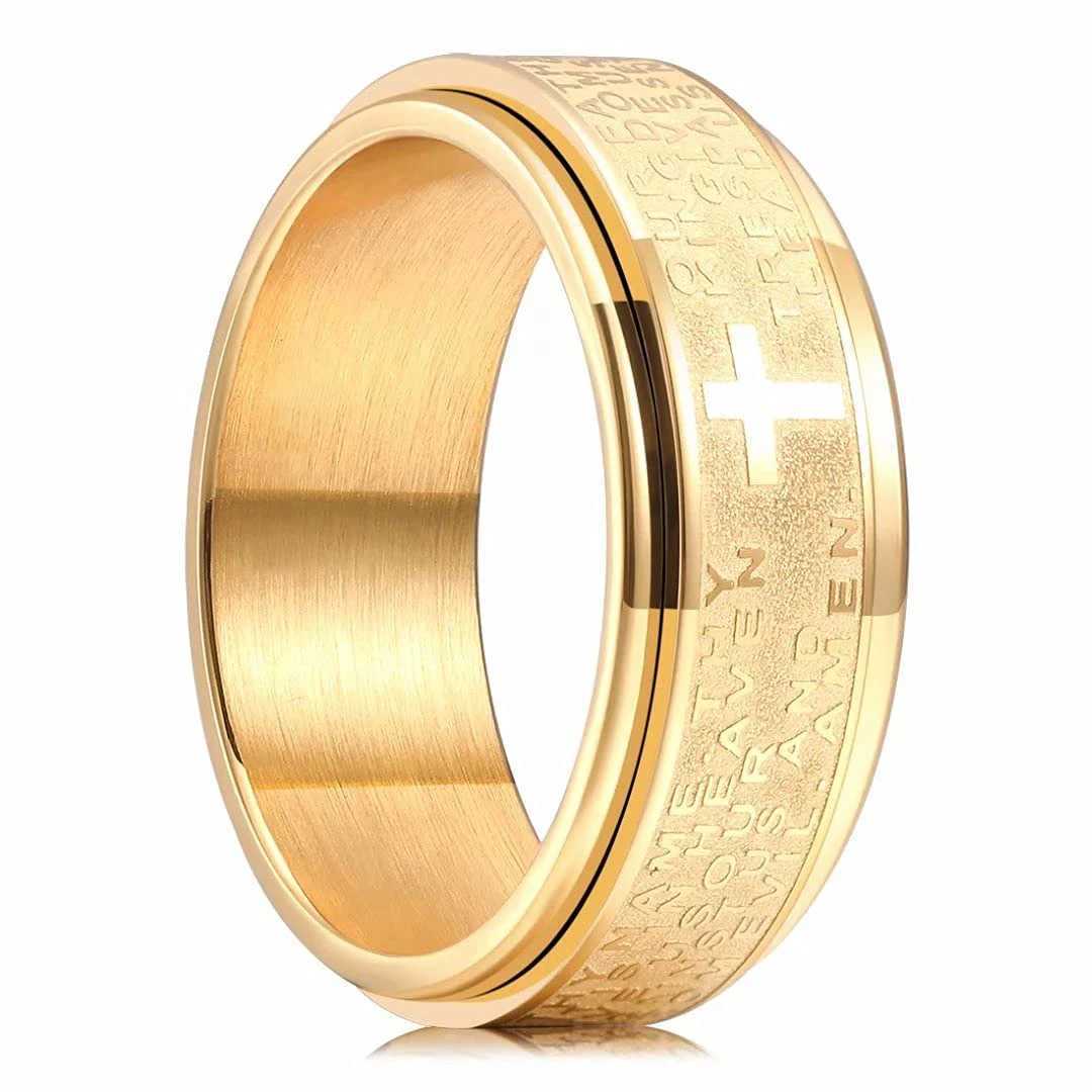 Stainless Steel Anxiety Rings For Men Women Christian Cross Religious Spinner Chain Rings Anti Stress Retro Amulet JewelryXJ250219