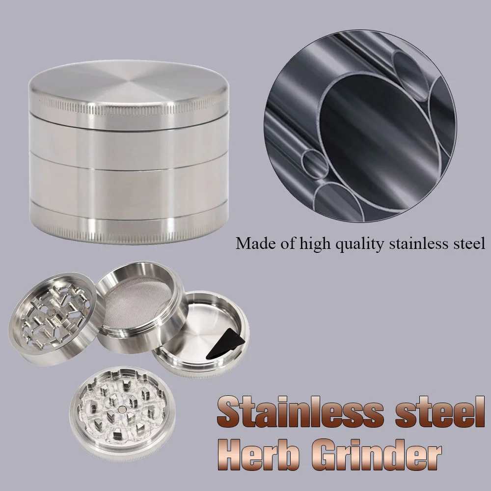 High Quality Pure Color Stainless Steel Herb Grinder 64MM Diamond Teeth Heavy Sturdy Metal Herbal Herb Tobacco Grinder With Pollen Catcher T250218