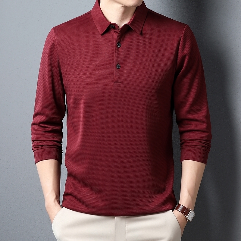 Mens Business Casual Polo Long Sleeve Tshirt Summer Comfortable Top y250213