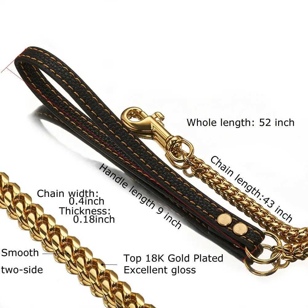 10MM Gold Dog Leash Stainless Steel Metal Chew Proof Dog Lead Chain for Dogs Pet Traction RopeXJ250218