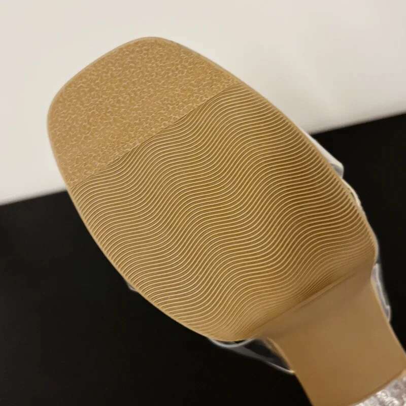 Summer Fashion PVC Transparent Square Toe Woman Slippers Crystal Clear High Heels Slides Shoes atos De Mujer