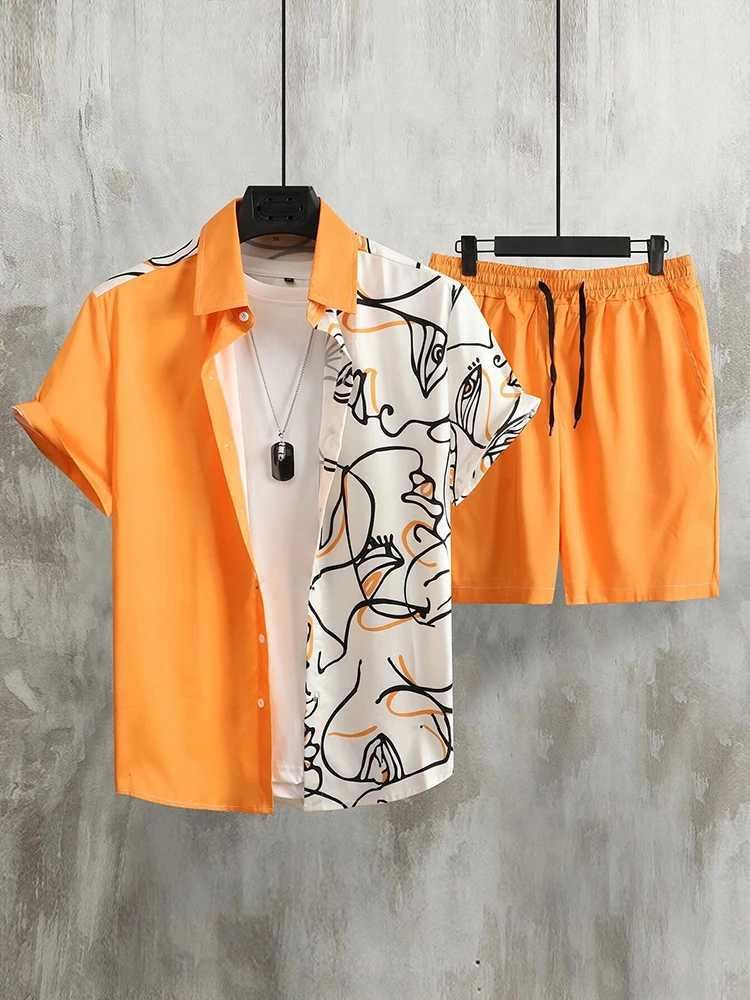 2024 Summer Mens Short sleeved Beach Shorts Set Outdoor Daily Mens Summer Street Shorts Fashion Mens Casual ShirtXJ250326