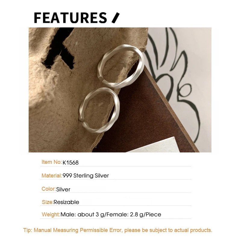 F.I.N.S Pure S999 Sterling Silver Mobius Ring Twist Matte Open Adjustable Index Mid Couple Finger Minimalist Fine Jewelry 250213