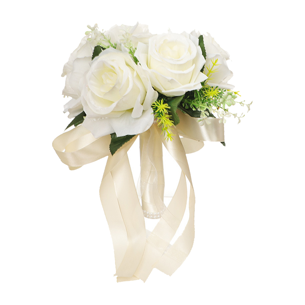 Update Decorative Flowers Silk Wedding Bouquets Holding Artificial Natural Rose Bouquet White Champagne Bridesmaid Bridal Party