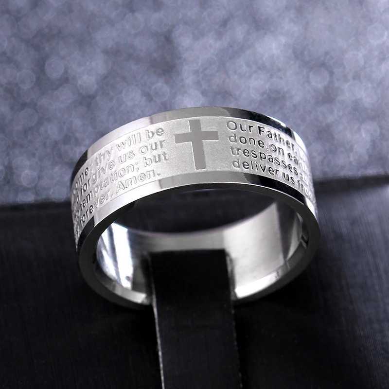 English Titanium Steel Christian Cross Bible Ring for Men and Women Personalized Ring Customize Ring Engraved RingXJ250219