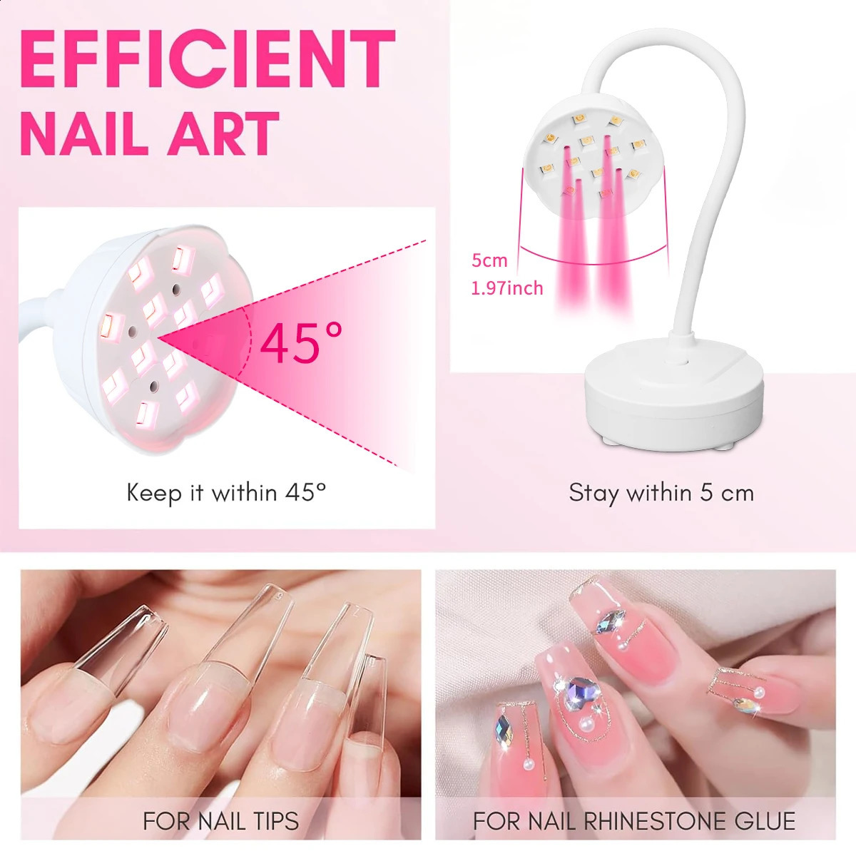 Mini LED UV nail lamp with rechargeable car sensor UV lamp for curing gel nail polish and nail tip swan neck 250214