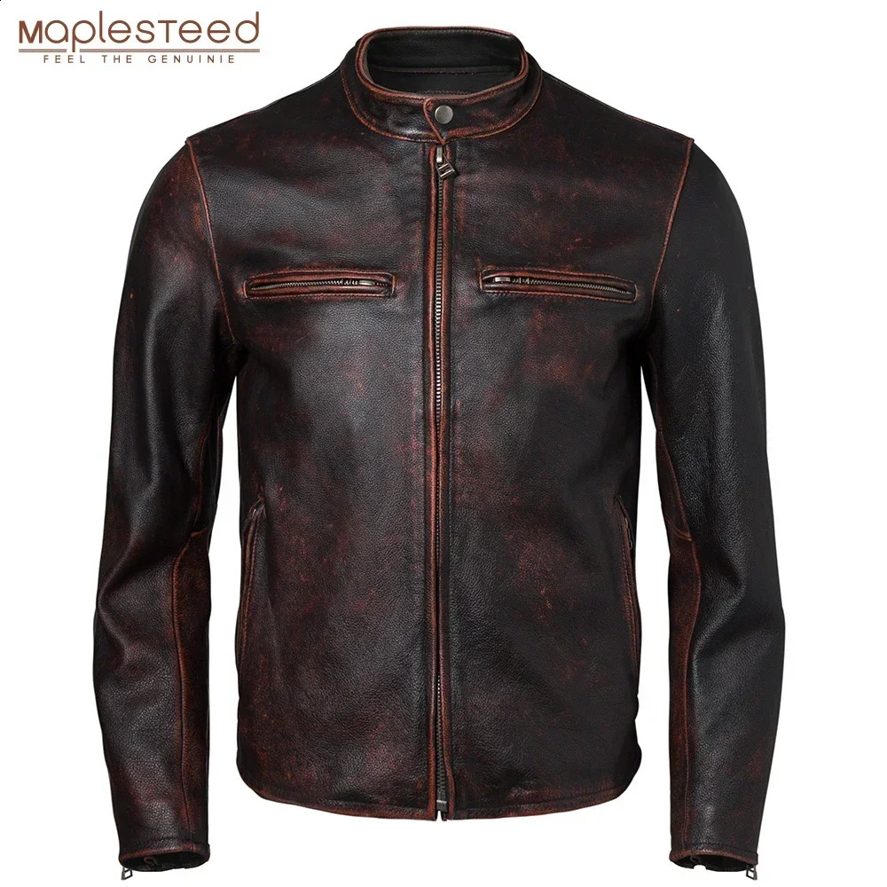 Retro mens leather jacket ultra-thin fit 100% natural denim mens leather jacket mens leather clothing autumn Asian size M604 250214