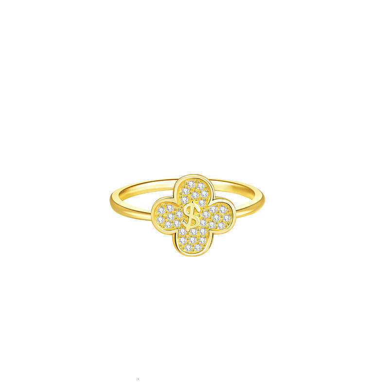 Wealthy Pure Silver Light Luxury, High Sense, Lucky Clover Ring, Ins Style, Birthyear Flower Pair Ring