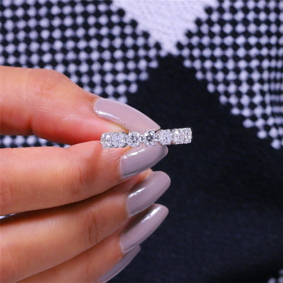 Elegant Jewelry 18K White Gold 7 Stone Lab Diamond Halo Engagement Ring for Women 3.5mm Round Cut