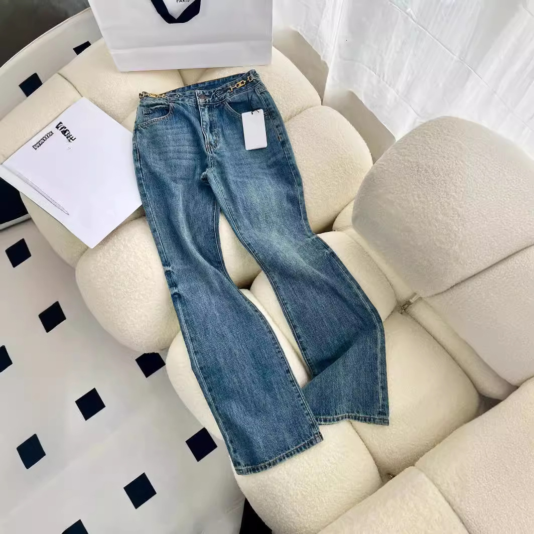 NEW CE Celinity Fashion Womens Chain Jeans Top Quality Jeans Pants Designer Classic Street Wind Trend PANTS Minimalist Versatile Vintage Pants Bf9