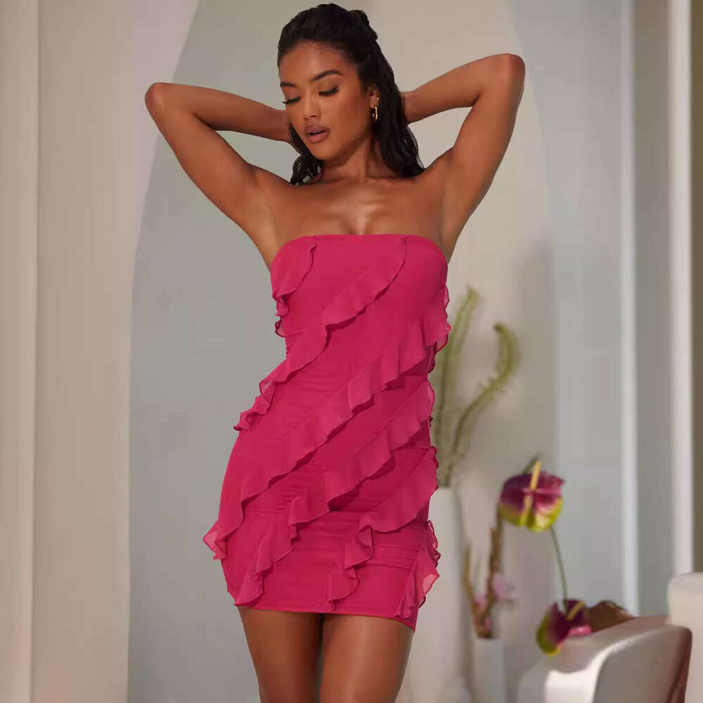 European American Summer Sexy L Spicy Women's with strapless 3D Lace Slimming and Hip Wrapping Dress 2025 Versatile New Trendy Clothing Ins