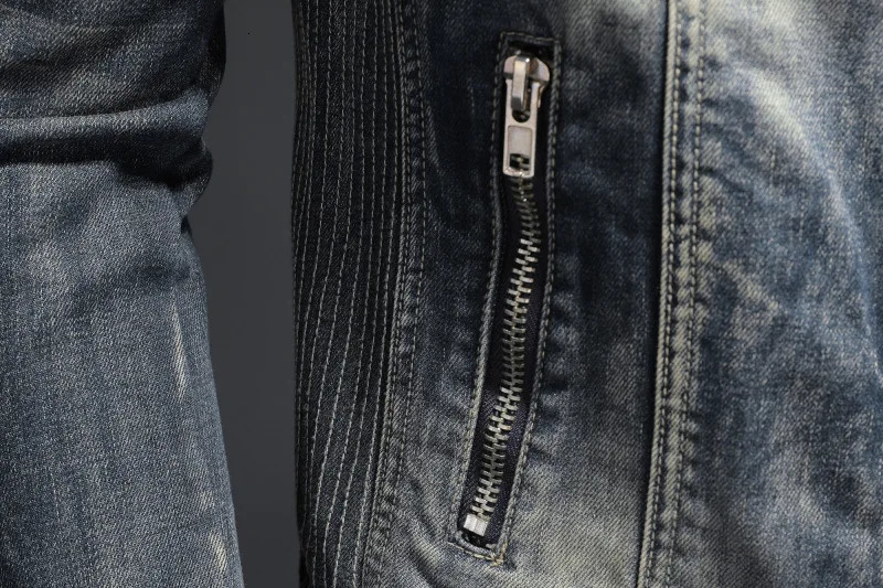 Vintage Plussize Denim Jackets Men Casual Stand Collar Moto Biker Outerwear Coats Mens Fashion Zippers Motorcycle Streetwear 250214