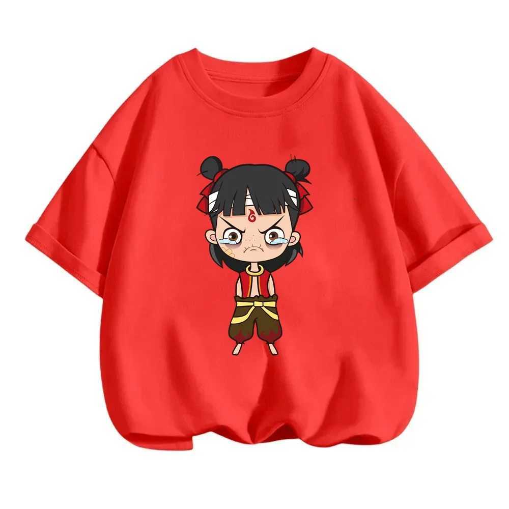 Charming Summer T-Shirts for Boy Girl Featuring Playful Nezha from Chinese Mythology Cute Fitted Q-Version Prints on O-Neck Tops M250219