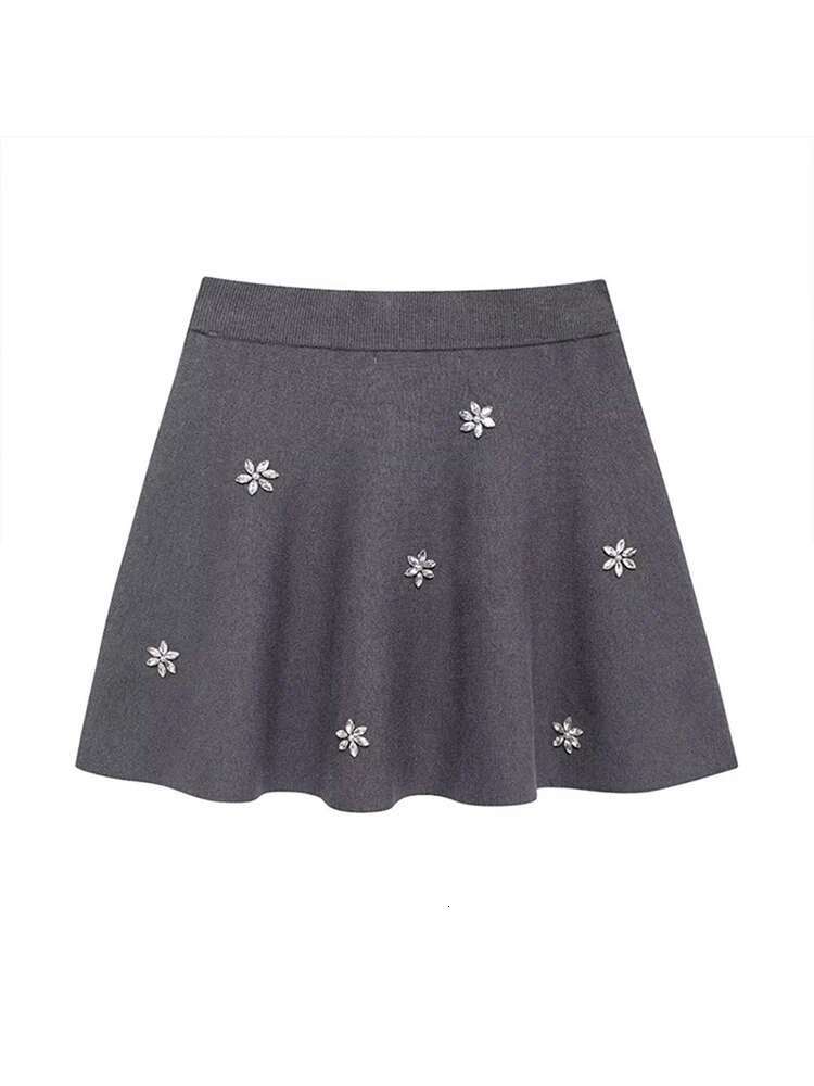 Elegant Jewelry Knitted Skirts Set Women Sweet O-Neck Short Sleeve Tops Mini Skirt Suit Autumn Lady New In Matching Sets