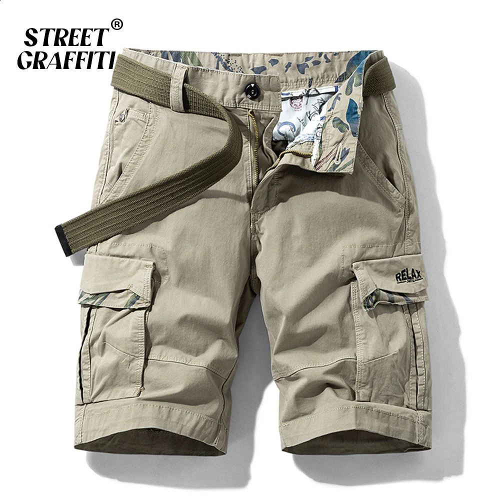 Cargo Shorts Men Spring Summer Cotton Bermuda Solid Denim Casual Multi-Pocket Pants Clothing Men Cargo Short 250218