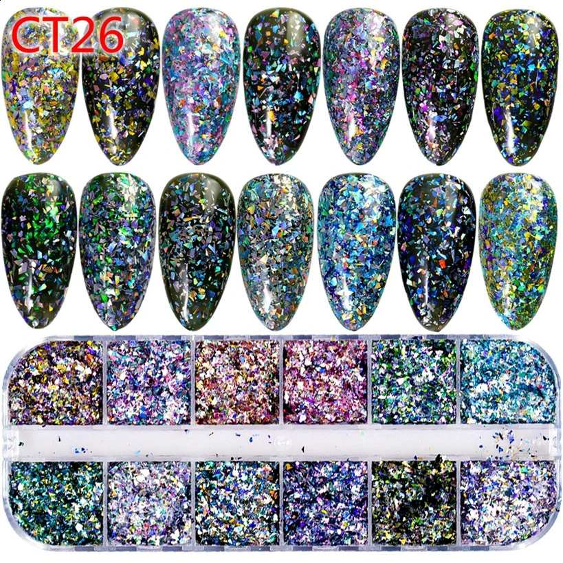 12 Grid Acrylic Nail Art Decorations Sequins Set Glitter For Nails Accesorios Decals Manicure Supplies Paillette Ongle 250115