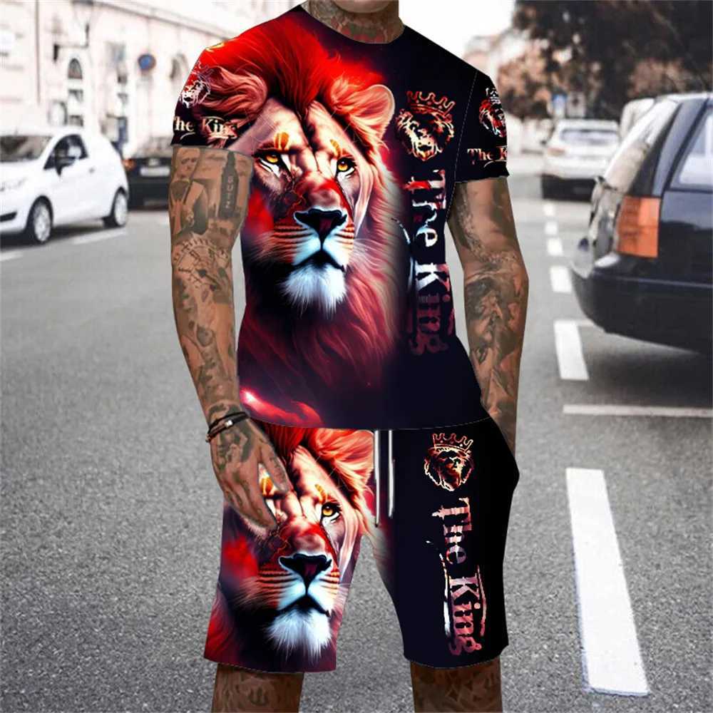Lion King 3D Printed Mens T-shirt Set 2024 Summer O-collar Short-sleeved T-shirt Top 3D Style Mens Casual Outdoor Fashion SetXJ250218