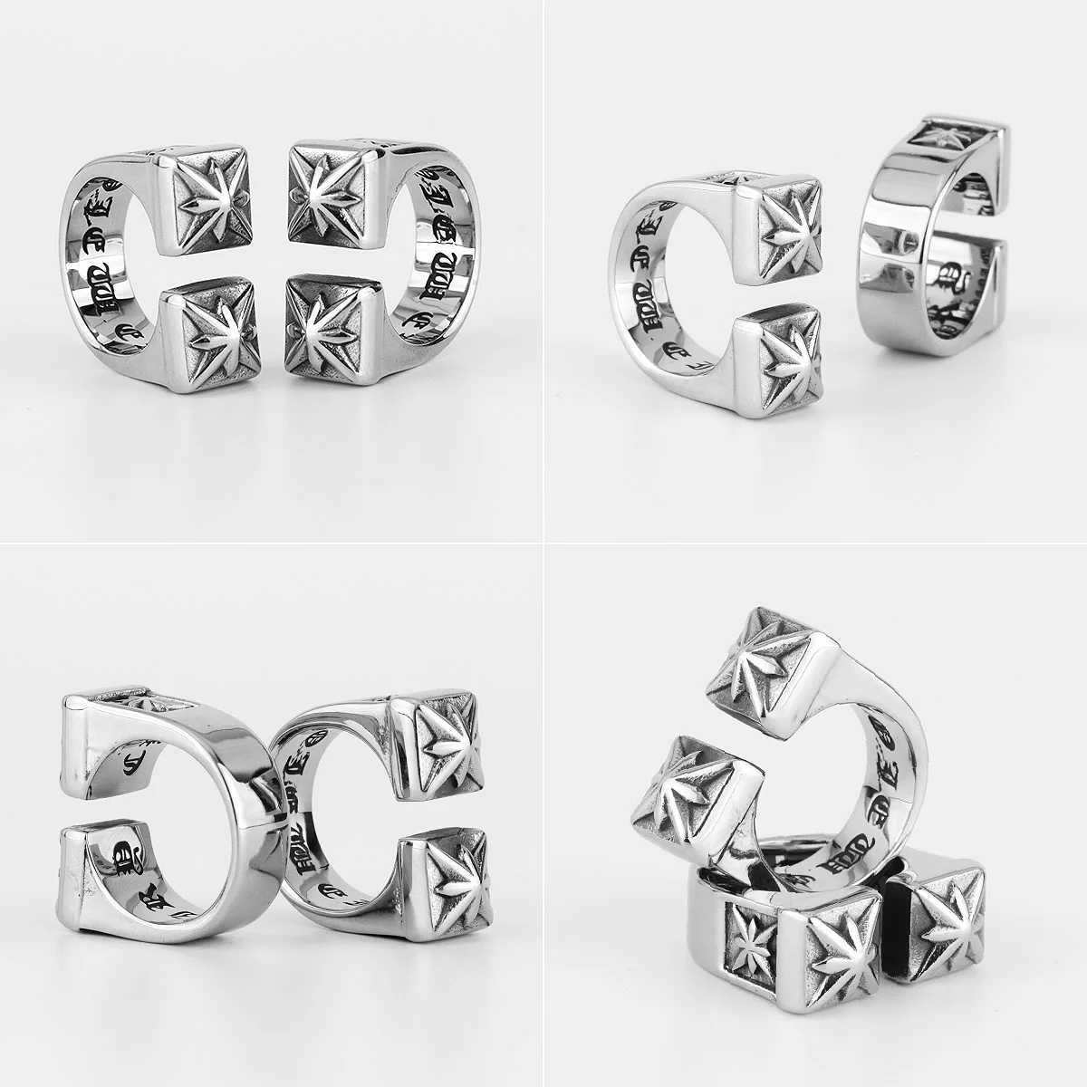 Vintage Gothic Flower Stainless Steel Mens Open Rings Punk Unique for Women Boyfriend Biker Jewelry Creativity Gift WholesaleXJ250219