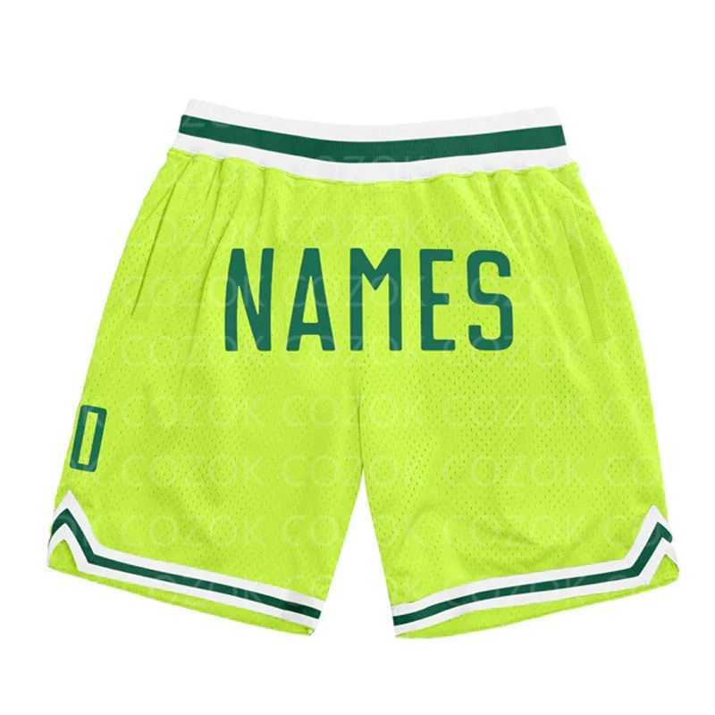 Men's Shorts Custom Fluorescent green black Authentic Basketball Shorts 3D Printed Men Shorts Your Name Mumber Quick Drying Beach Shorts z250219