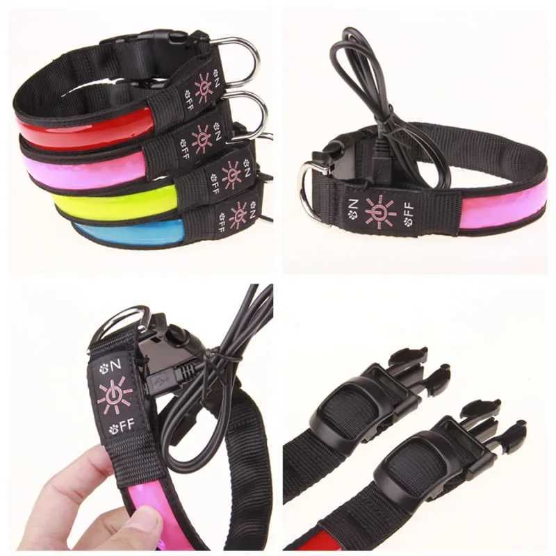 LED Glowing Dog Collar Adjustable Flashing USB Charging Luminous Collar Night Light Harness For Big Medium Small Dogs Pet Items W250219