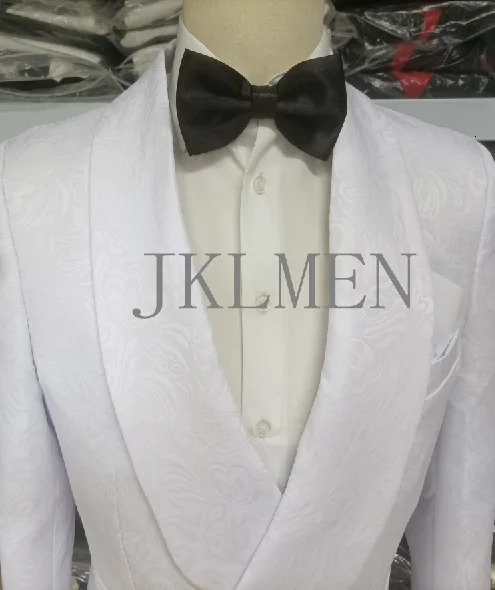 Custom For Men Made Groomsmen White Pattern Groom Tuxedos Shawl Lapel Suits 2PCS WeddingJacketPantsMens Costume 250213