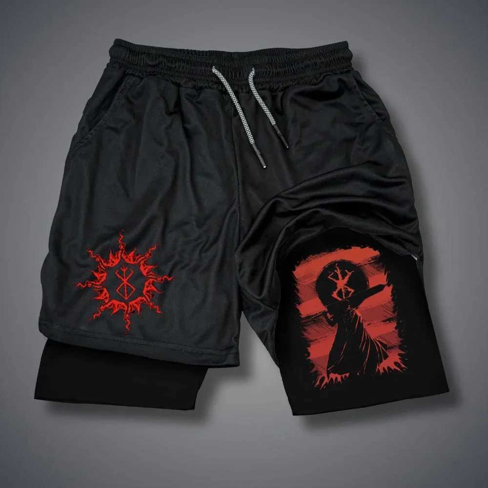 Mens Shorts Gothic Style Skull Print Double-deck 2-In-Running Shorts Summer Thin Sportswear Training Short Pants Y2K Clothes W250219