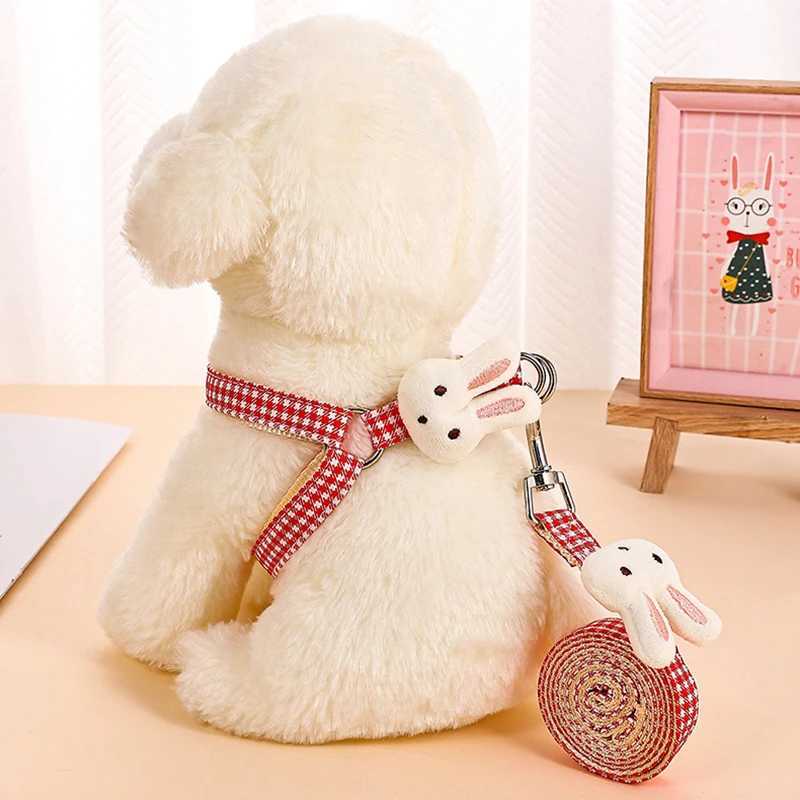 Dog Harness For Small Dogs Cats Adjustable Kitten Collar Pet Harness With Leash Set Plaid Chest Vest Leash Dog Leads AccessoriesXJ250218