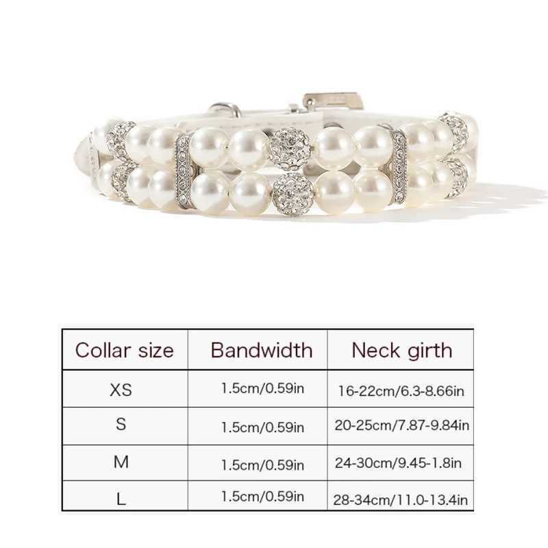 2Pcs Pearl Dog Collar Leash Set PU Leather Pearl Collar Leash with Crystal Rhinestone Luxury Dog Collars Neck Strap for Dog CatXJ250218