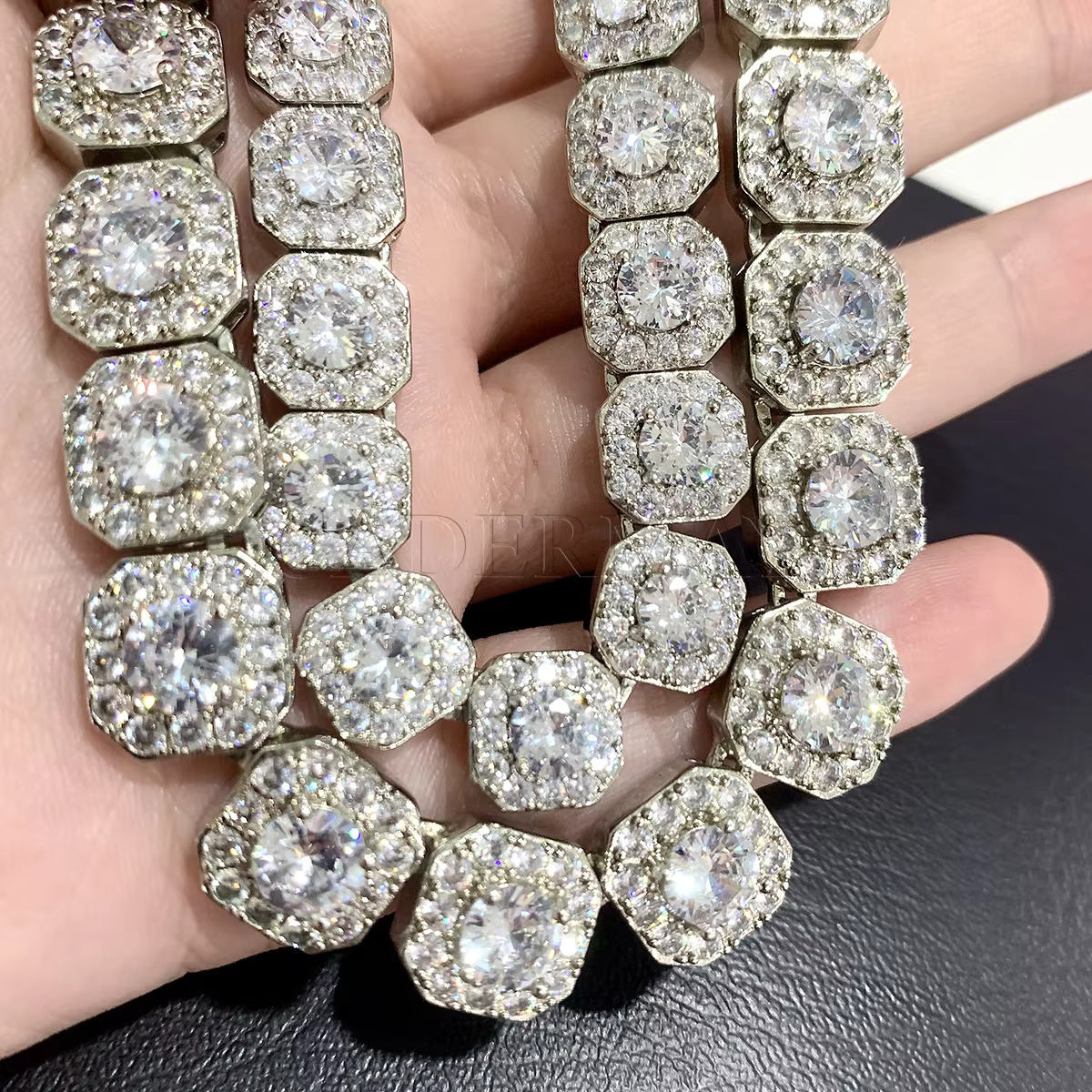 2025 Hip Hop Jewelry 10mm 12mm Men Cluster Square Tennis k Necklace Sterg Sier Iced Out Moissanite Dia Chain