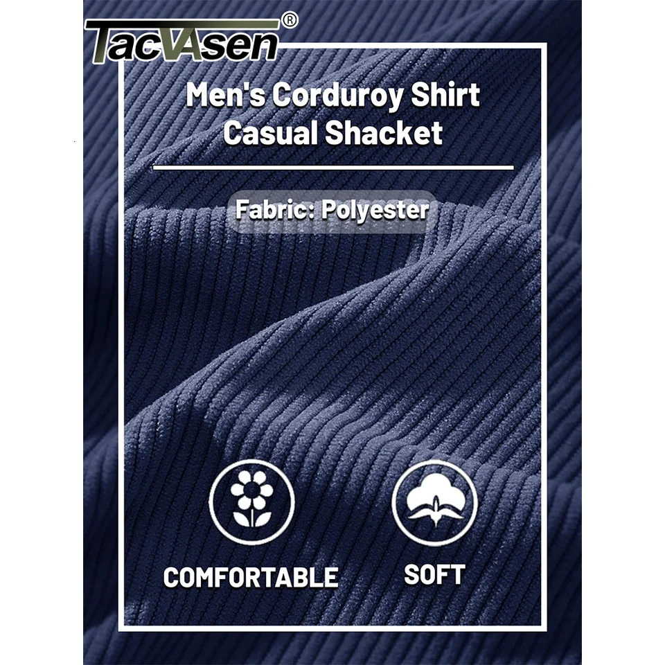 TACVASEN Corduroy Shirt Jackets Mens Long Sleeve Button Up Lightweight Jacket Spring Fall Streetwear Shacket Tops Outwear Males 250214