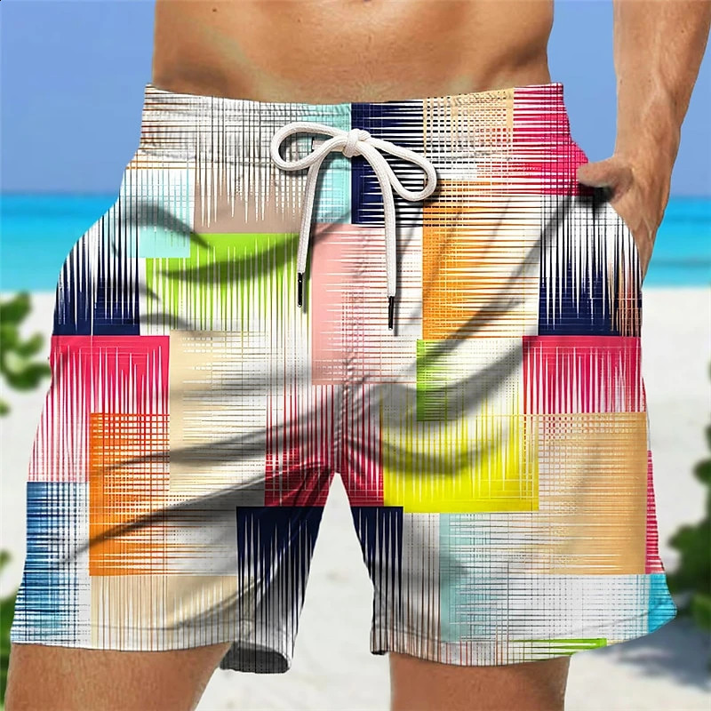 Mens 3D Graphic Geometry Beach Ice Shorts Holiday Hawaiian Swim Trunk Kids Quick Dry Casual Fashion Surfing Board Trunks 250217