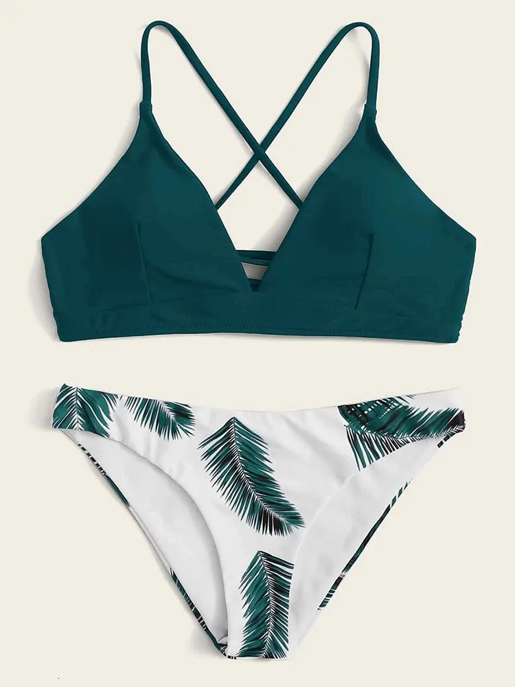 Sexy Bandeau Bikini Set Women Floral Random Print PushUp Swimsuit Beachwear Padded Swimwear Bathing Suit 250219