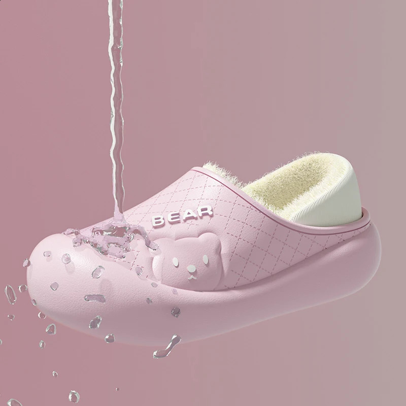 Couple Winter Wrap Heel Warm Waterproof Soft Lithe Fluffy Slippers For Women Men Non-slip Ladies Home Casual Cotton Shoes 250213