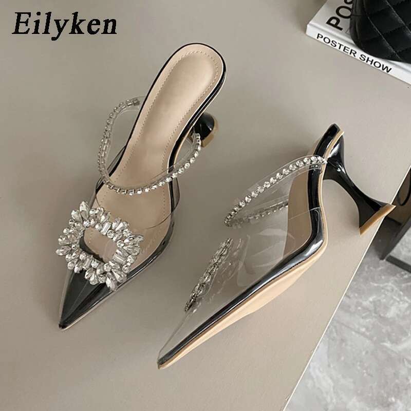 PVC Transparent Square Buckle Pumps Perspex Heel High Heels Pointed Toe Crystal Sgbacks Women Shoes