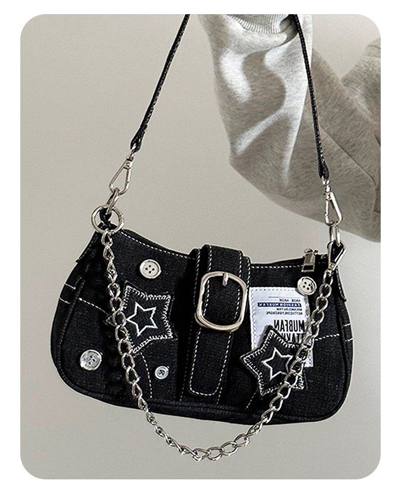 Designer New Star Denim underarm Niche vintage button American chain shoulder bag for women