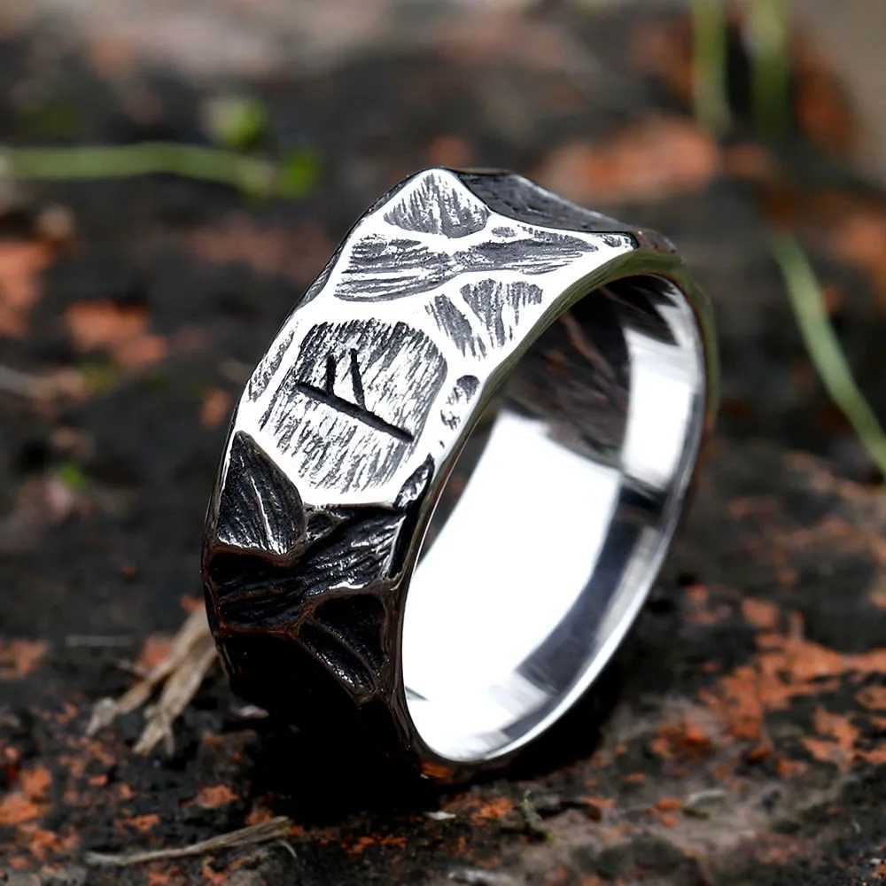 2023 NEW Vintage 316L Stainless Steel Viking rune Ring for Men steel Amulet retro fashion Jewelry FOR GIFT free shippingXJ250219