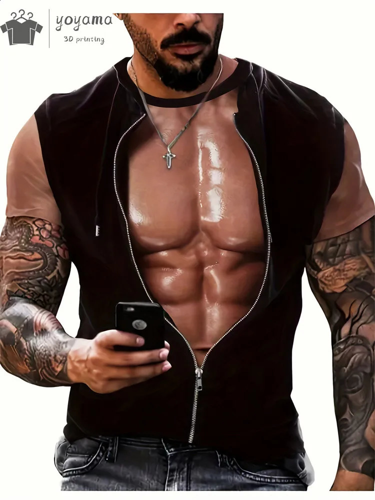 Interesting 3D printed muscle Tshirt gym clothing mens summer street top Harajuku fashion short sleeved 250217