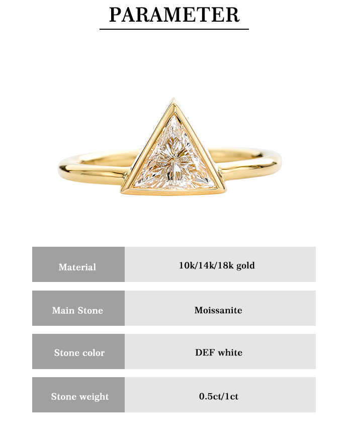 Luster Excellent 10K 14K 18K Gold Bezel Setting Triangle 0.5ct/1.0ct D Color Engagement Moissanite Solitaire Ring Women