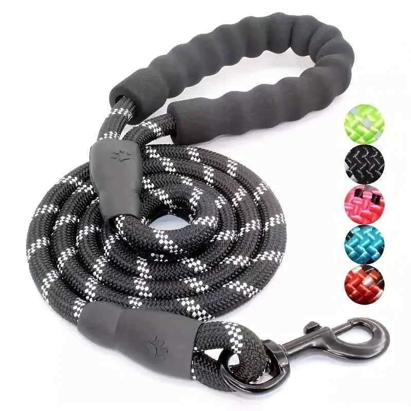 Reflective Dog Leash With Comfortable Padded Handle - Double Heavy Duty Traction Rope For Strong Dogs - Enhance Safety And ContrXJ250218