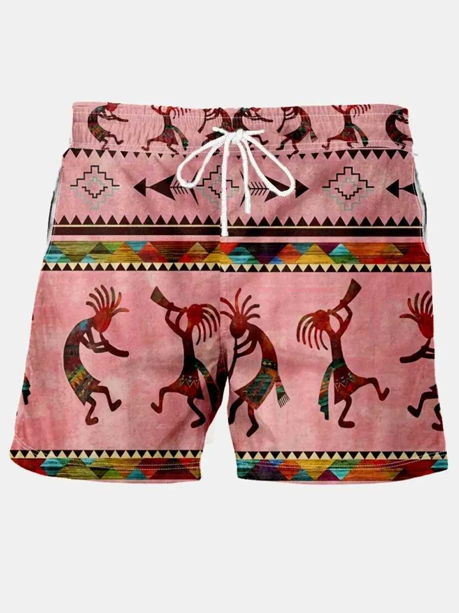 Men's Shorts Summer New Mens Shorts Swimming Pants Drawstring Retro Fashion Print Holiday Beach Holiday Hawaiian Micro Elastic Shorts z250219