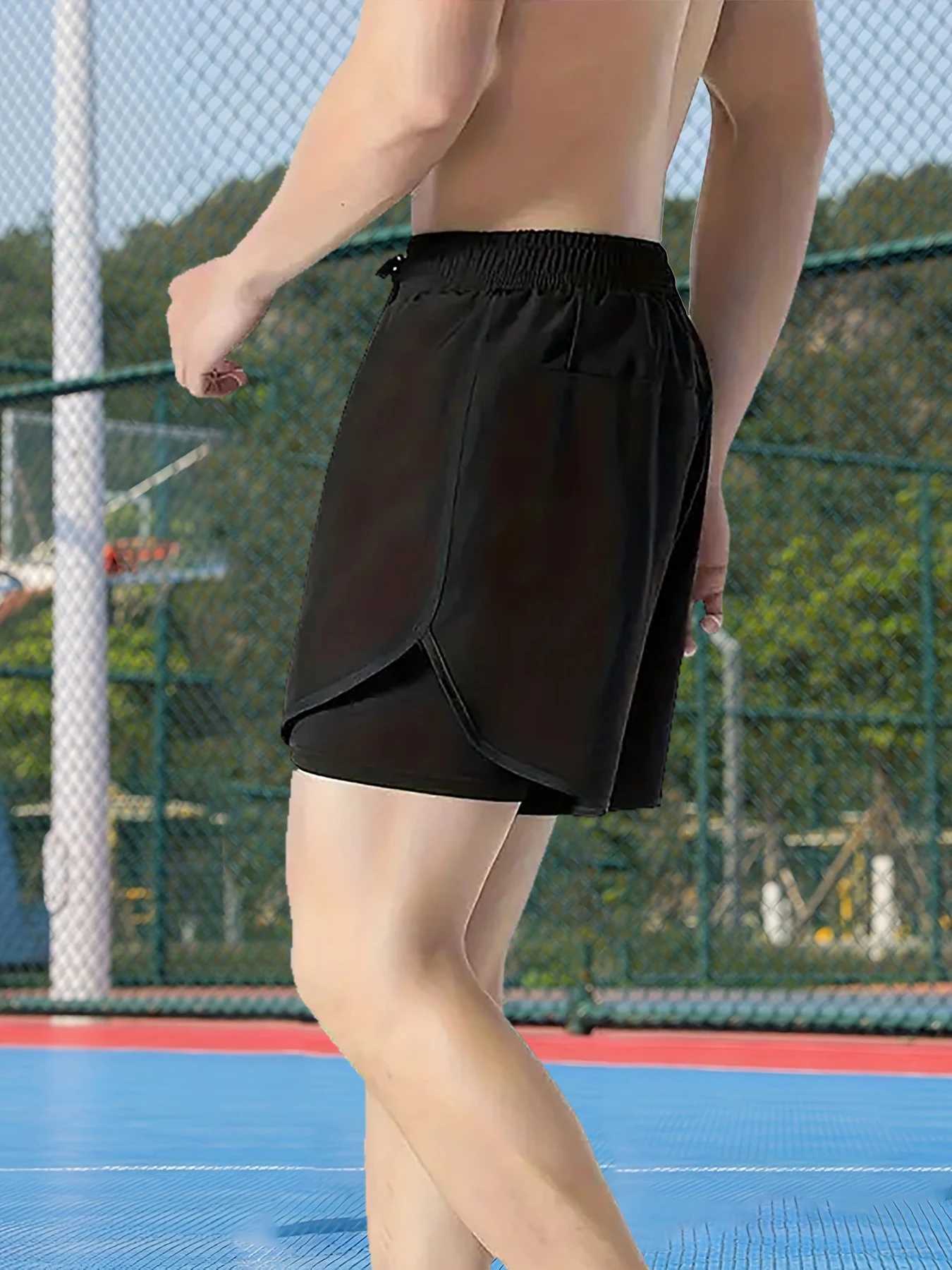 Mens Running Shorts Quick-drying Fitness Black Double Layer Shorts Men New Sport Workout Training Bodybuilding Short Pants W250219