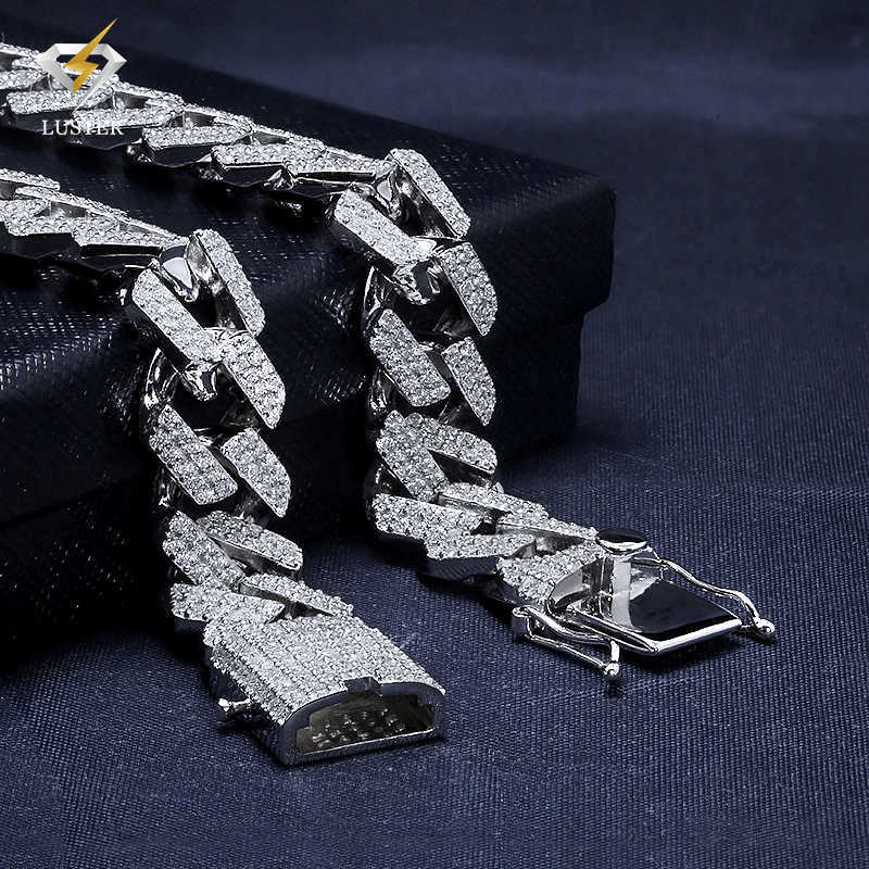 Luster Jewelry 14MM 925 Sterling Silver Iced Out Moissanite Diamond Miami Cuban Mens Hip Hop Bracelet