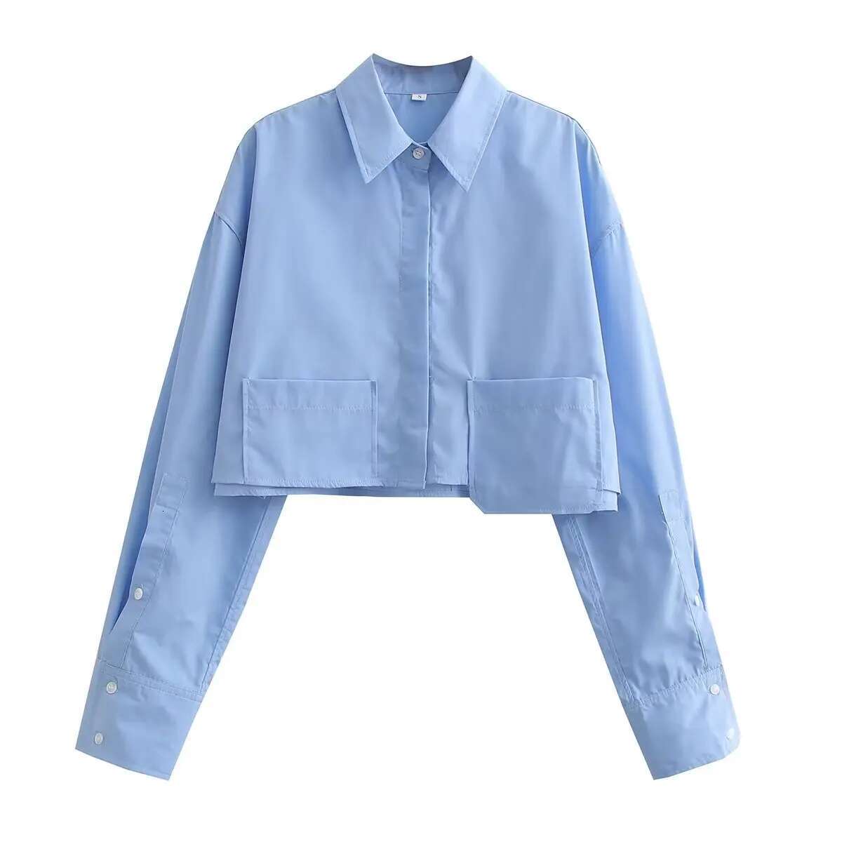 Striped For Summer Crop Top Female Long Sleeve Oversize And Blouses Women Pockets Button Up Shirts