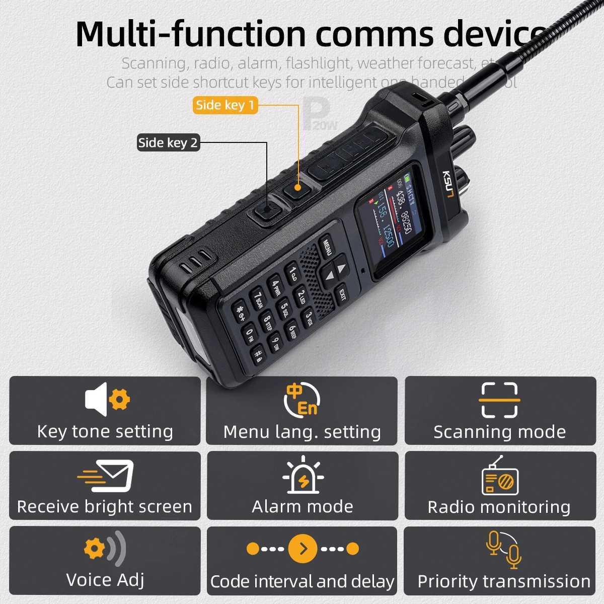KSUT UV119D 20W High Power Long Range Walkie Talkie VHF UHF Dual Band Ham Radio Flashlight Reverse Charge Intercom Walkie TokieXJ250219